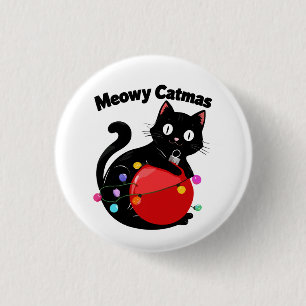 Macaron Rond 2,50 Cm Meowy Catmas - Chat avec ornement de Noël