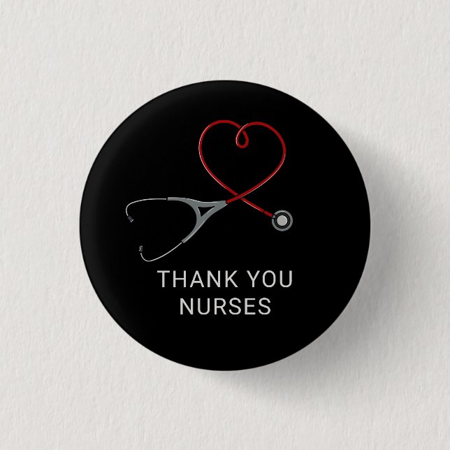Macaron Rond 2,50 Cm Merci Infirmières Red Love Coeur Stethoscope (Devant)