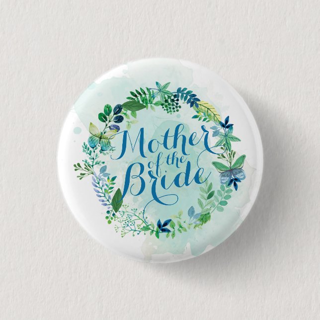 Macaron Rond 2,50 Cm Mère du bouton de Pin d'aquarelle de jeune mariée (Devant)