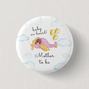 Macaron Rond 2,50 Cm Mère enceinte à l'aviateur ours mignon Baby Shower