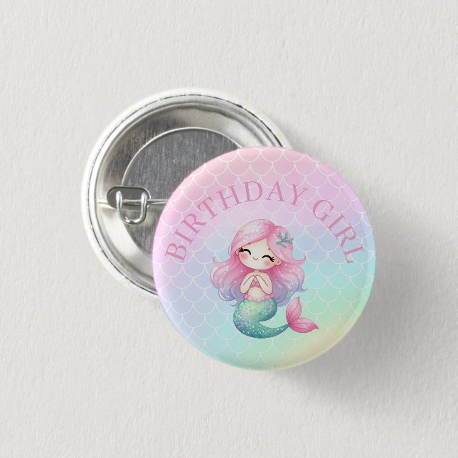 Macaron Rond 2,50 Cm Mermaid Tail Teal Pink Girly Birthday (Devant & derrière)