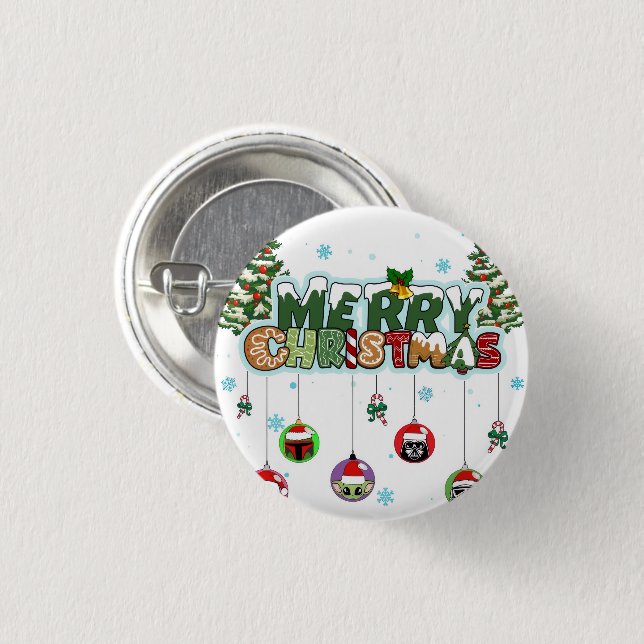 Macaron Rond 2,50 Cm Merry Christmas Button (Devant & derrière)