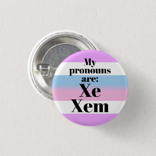 Macaron Rond 2,50 Cm Mes pronoms sont : Xe Xem - drapeau bigender