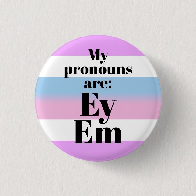 Macaron Rond 2,50 Cm Mes pronouns sont : Ey Em - drapeau bigender (Devant)
