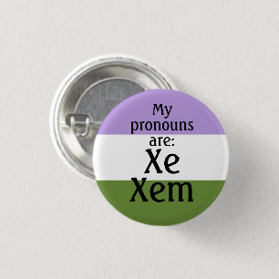 Macaron Rond 2,50 Cm Mes pronouns sont : Xe Xem - drapeau de genre quee