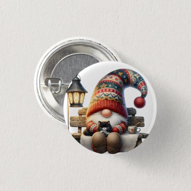 Macaron Rond 2,50 Cm Metal Button Pin Winter Gnome (Devant & derrière)