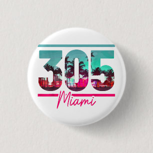 Macaron Rond 2,50 Cm Miami 305 Zone Code Floride Palm Trees Vintage Pri