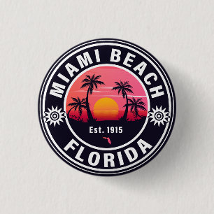 Macaron Rond 2,50 Cm Miami Beach Floride Retro Sunset Souvenirs 60s