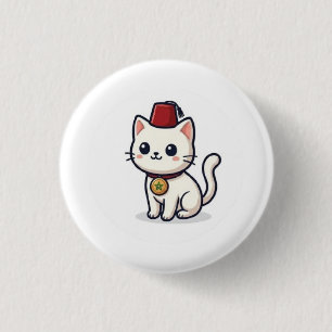 Macaron Rond 2,50 Cm Mignon chat Kawaii marocain avec autocollant Fez