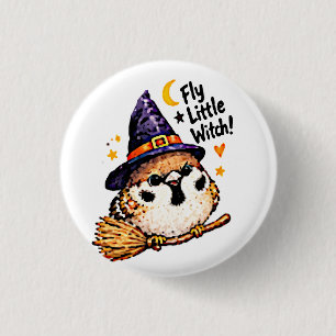 Macaron Rond 2,50 Cm Mignon Chibi Moineau Oiseau Halloween Sorcière amu