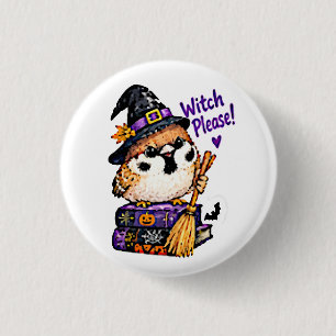 Macaron Rond 2,50 Cm Mignon Chibi Moineau Oiseau Sorcière Halloween S'i