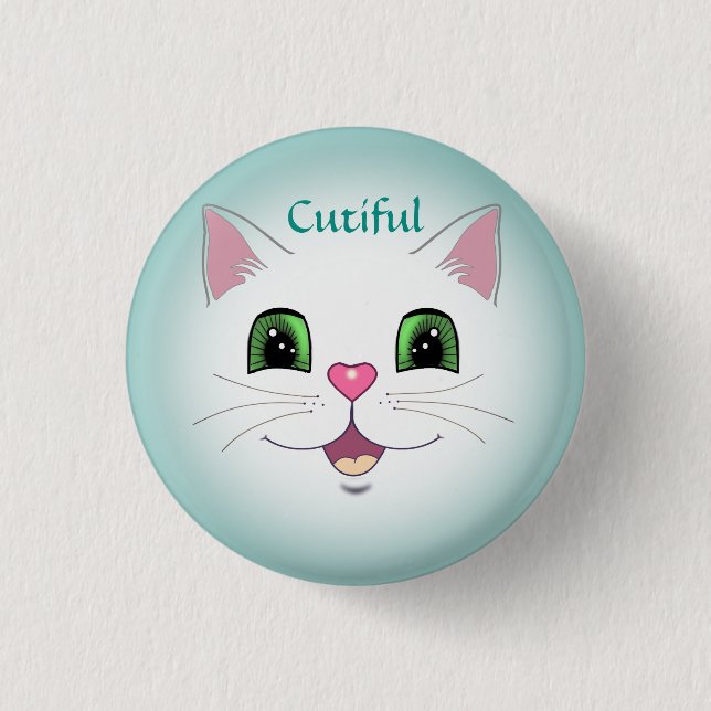 Macaron Rond 2,50 Cm Mignonne chatte blanc chatte visage (Devant)