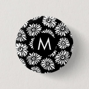 Macaron Rond 2,50 Cm Minimaliste Groovy Noir et Blanc Monogramme de Mar