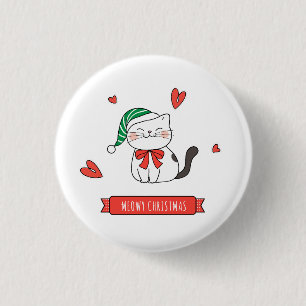 Macaron Rond 2,50 Cm Minimaliste Joyeux Noël Santa Kitty Chat Meowy Chr