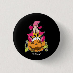 Macaron Rond 2,50 Cm Minnie Mouse assise sur une citrouille Jack-O-Lant