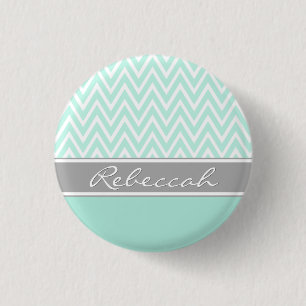 Macaron Rond 2,50 Cm Mint Green White Chevron Zigzag Motif Grey Nom