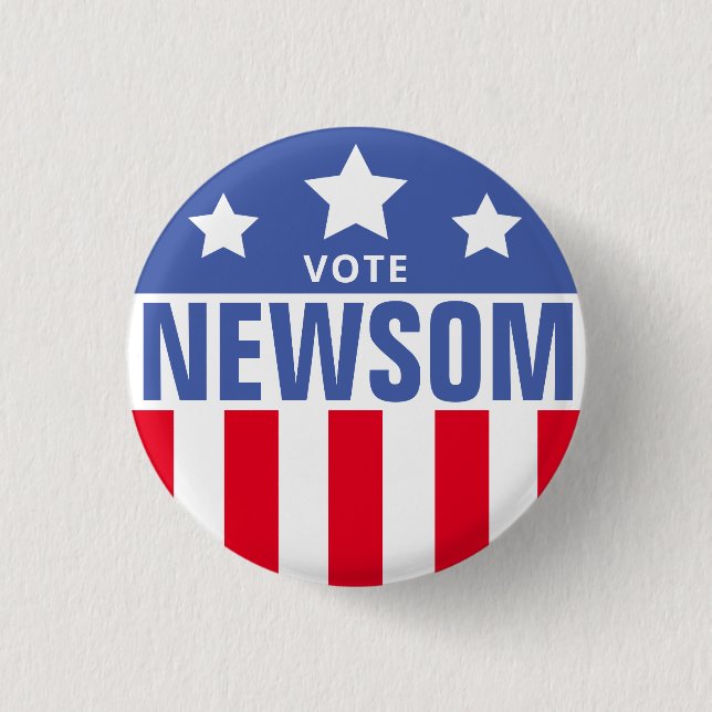 Macaron Rond 2,50 Cm Modèle du vote Gavin Newsom (Devant)