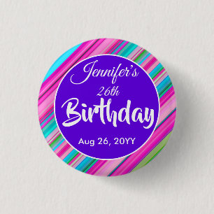 Macaron Rond 2,50 Cm Modèle personnalisé d'anniversaire à motif rayures