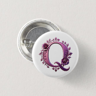 Macaron Rond 2,50 Cm Modern Metallic Rosemaling Letter Q, Pink/Purple