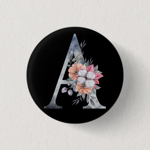 Macaron Rond 2,50 Cm Monogram A Floral Bleus