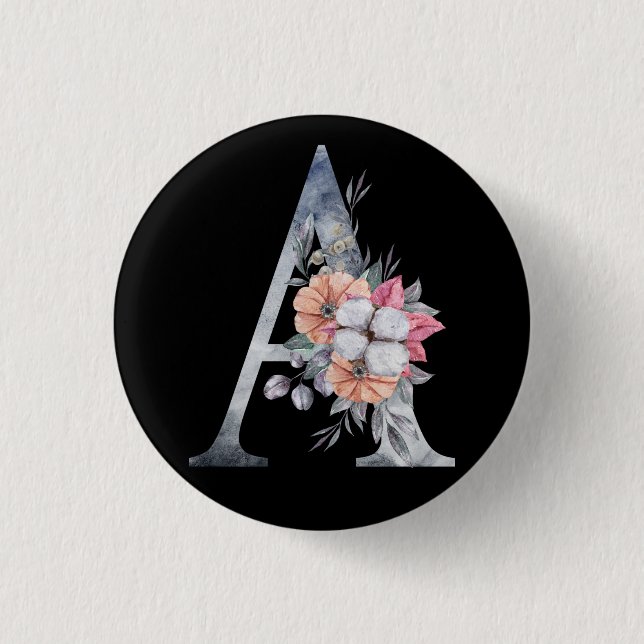 Macaron Rond 2,50 Cm Monogramme A Floral Blues (Devant)