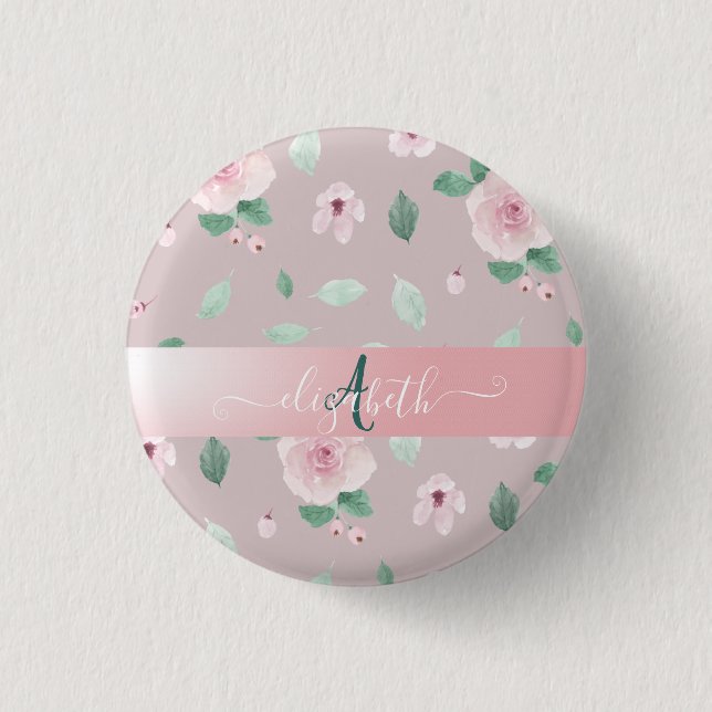 Macaron Rond 2,50 Cm Monogramme Chic Fleurs Aquarelles (Devant)