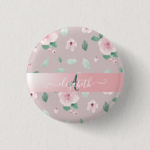 Macaron Rond 2,50 Cm Monogramme Chic Fleurs Aquarelles