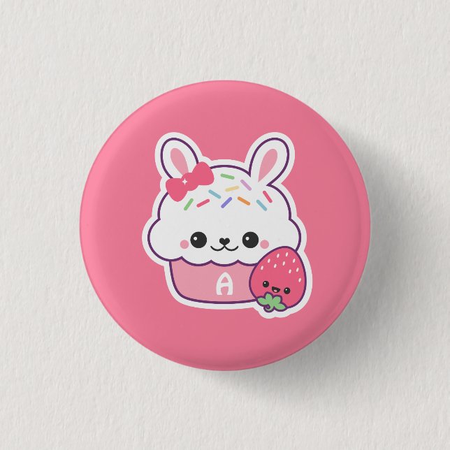 Macaron Rond 2,50 Cm Monogramme de choucke de lapin mignon (Devant)