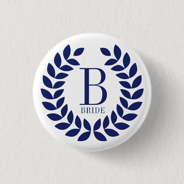 Macaron Rond 2,50 Cm Monogramme de couronne bleu marine (Devant)