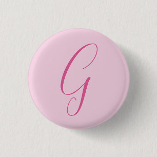 Macaron Rond 2,50 Cm Monogramme de lettre initiale rose clair chic uni