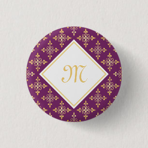 Macaron Rond 2,50 Cm Monogramme de luxe violet et or Quatre Floral