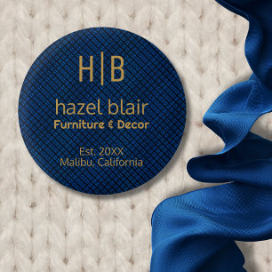 Macaron Rond 2,50 Cm Monogramme d'or bleu minimaliste Logo d'entreprise