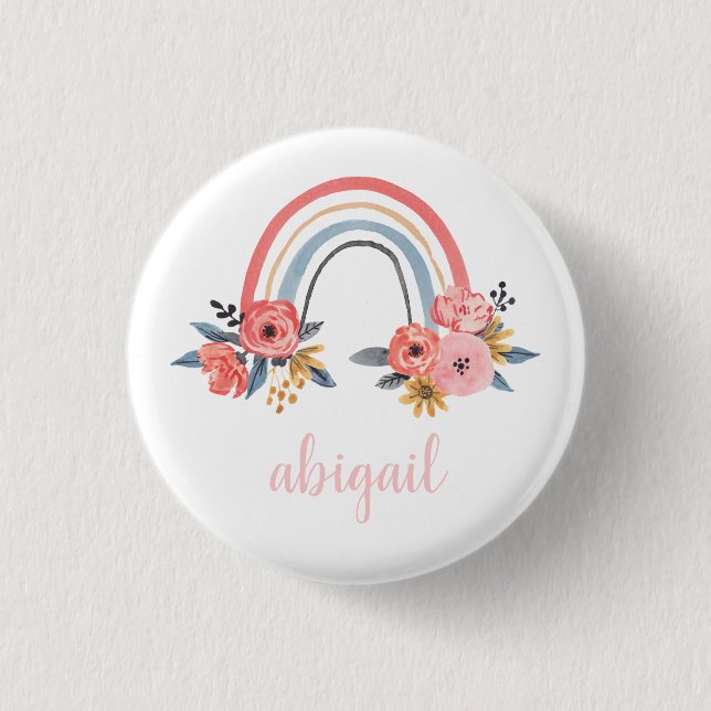 Macaron Rond 2,50 Cm Monogramme floral d'aquarelle personnalisé (Devant)