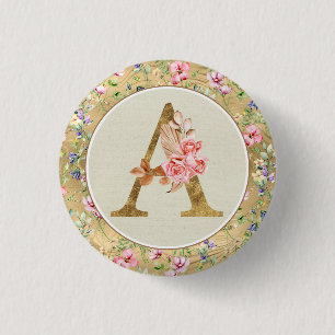Macaron Rond 2,50 Cm Monogramme floral personnalisé, de A à Z