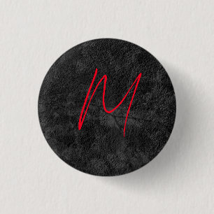 Macaron Rond 2,50 Cm monogramme gris unique nom rouge calligraphie init