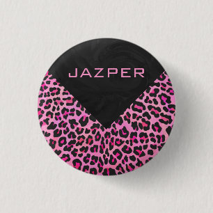 Macaron Rond 2,50 Cm Monogramme Leopard noir et rose chaud