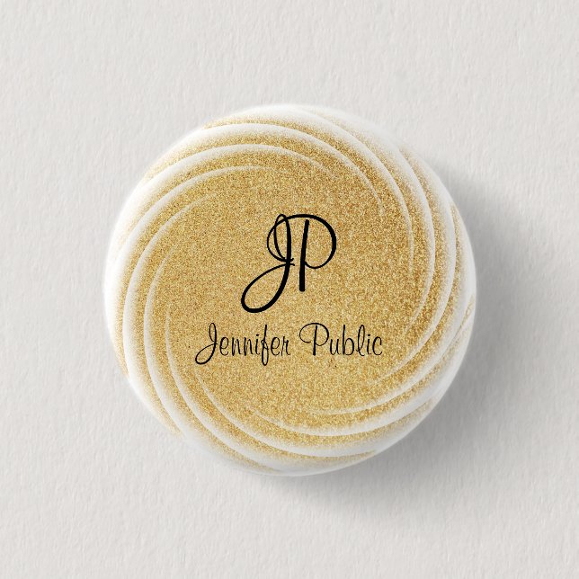 Macaron Rond 2,50 Cm Monogramme Modèle Elégant Faux Gold Parties scinti (Devant)