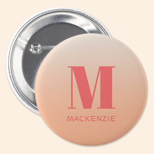 Macaron Rond 2,50 Cm Monogramme moderne Nom initial Peach Gradient