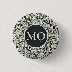 Macaron Rond 2,50 Cm Monogramme Moderne Vert Terrazzo