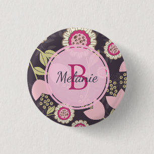 Macaron Rond 2,50 Cm Monogramme Motif de tulipe rose