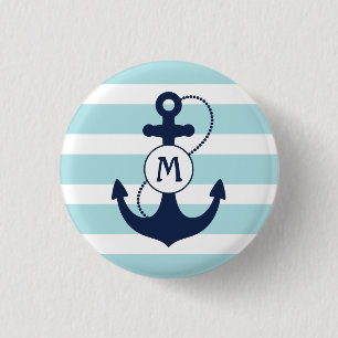 Macaron Rond 2,50 Cm Monogramme nautique bleu-clair d'Ancre