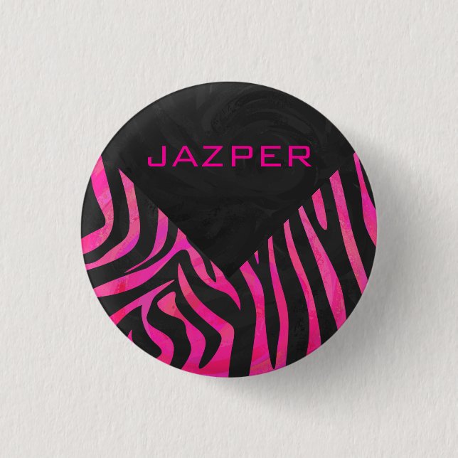 Macaron Rond 2,50 Cm Monogramme noir et rose chaud Zebra Design (Devant)
