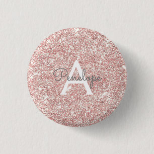 Macaron Rond 2,50 Cm Monogramme Parties scintillant rose fille