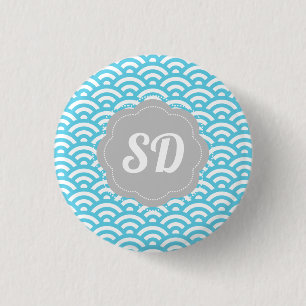 Macaron Rond 2,50 Cm Monogramme personnalisé Vague bleu clair