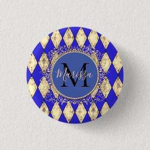 Macaron Rond 2,50 Cm Monogramme Royal Blue et Gold Glam