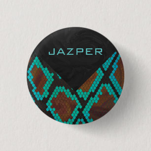 Macaron Rond 2,50 Cm Monogramme serpent impression Brown et Turquoise