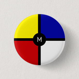 Macaron Rond 2,50 Cm Monogramme sur l'art inspiré de Mondrian élégant