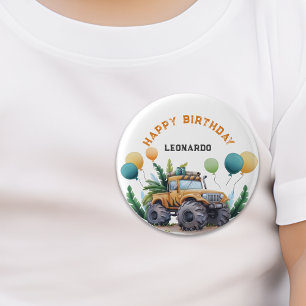Macaron Rond 2,50 Cm Monster Truck Jungle Safari Joyeux anniversaire