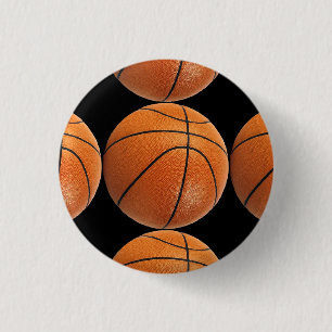 Macaron Rond 2,50 Cm Motif de basket-ball sur le noir