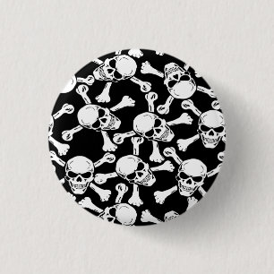 MACARON ROND 2,50 CM MOTIF DE CROSSBONES DE SKULLS GOTHIQUES